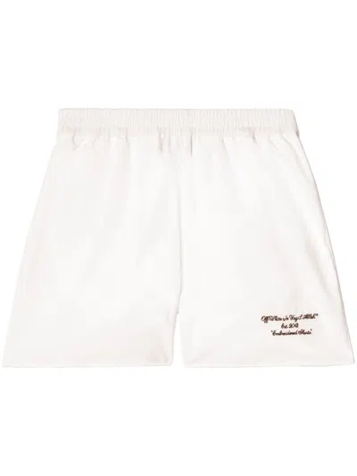 Off-white Embroidered Poplin Elastic Waist Shorts In White