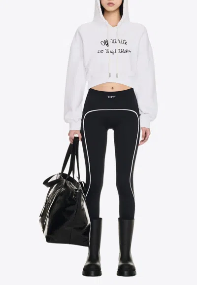 OFF-WHITE EMBROIDERED SCRIPT CROPPED HOODIE