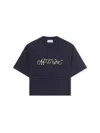 Off-white Navy Embroidered Script Logo Crop Logo T-shirt In Blue