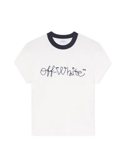 Off-white Embroidered Script Logo Fitted Logo Tee In White