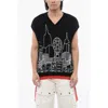 Off-white Relaxed Fit V Neck Sleeveless Knit Jumper With Skyline Graphic