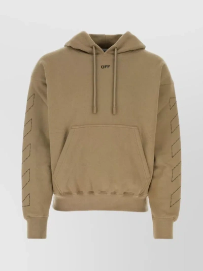 Off-white Embroidered Sleeve Cotton Hooded Sweater In Brown