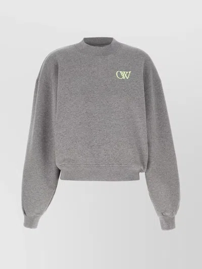 OFF-WHITE EMBROIDERED SWEATSHIRT WITH RIBBED CUFFS AND HEM
