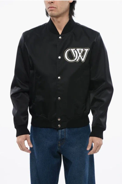 Off-white Embroidered Varsity Nylon Bomber In Black