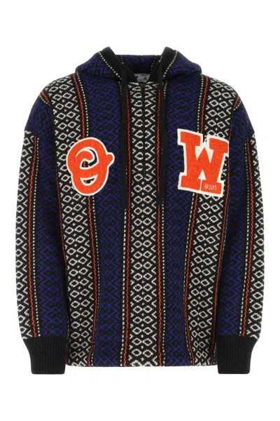 Off-white Embroidered Wool Blend Oversize Sweater In Multicolor