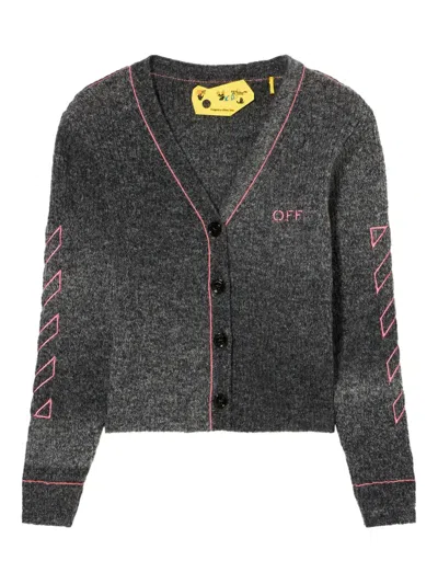 Off-white Kids' Embroidered Wool Cardigan In Gray