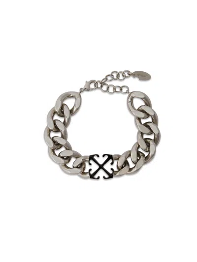 Off-white Enamel Arrow Chain Bracelet In Silver