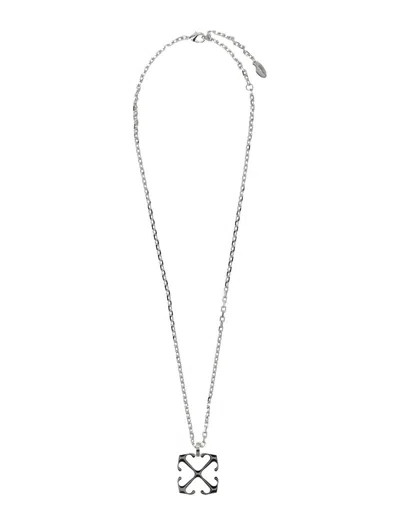 Off-white Enamel Arrow Necklace In Silver