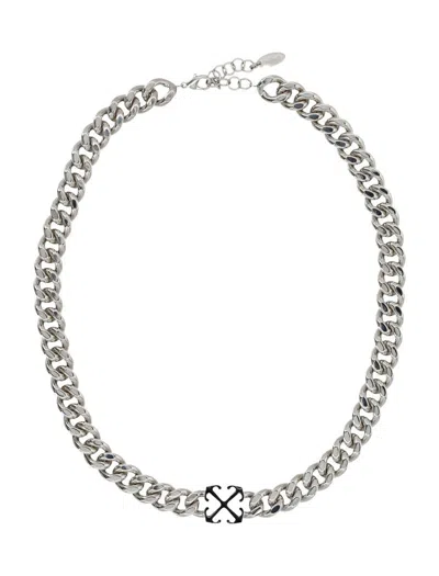 Off-white Enamel Arrow Necklace In Silver