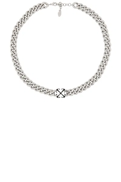 Off-white Enamel Arrow Necklace In Silver & Black