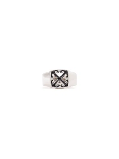 Off-white Enamel Arrow Ring In Silver