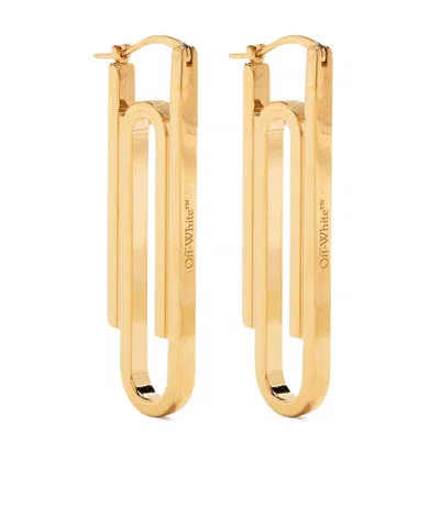 Off-white Engraved-logo Safety-pin Earrings In Yellow