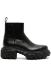 Off-white Chunky Sole Leather Boots With Elastic Side Panels In Black
