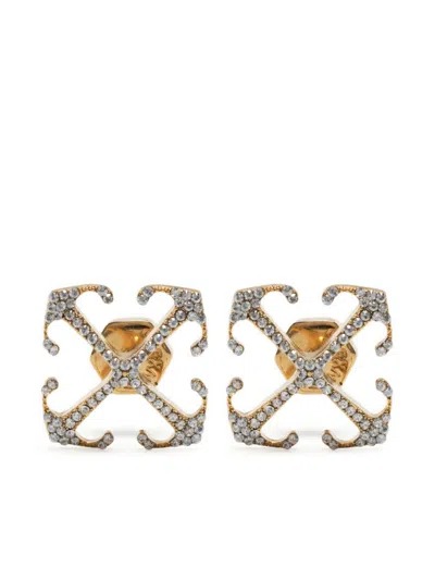 Off-white Eye-catching Gold Tone Mini Arrow Crystal-embellished Earrings In Silver