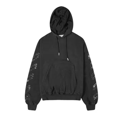 Pre-owned Off-white Eyelet Diags Over Hoodie 'black' | Men's Size M