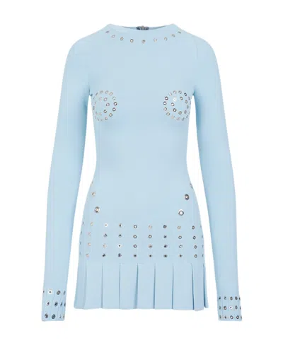 OFF-WHITE EYELET-EMBELLISHED FITTED MINIDRESS