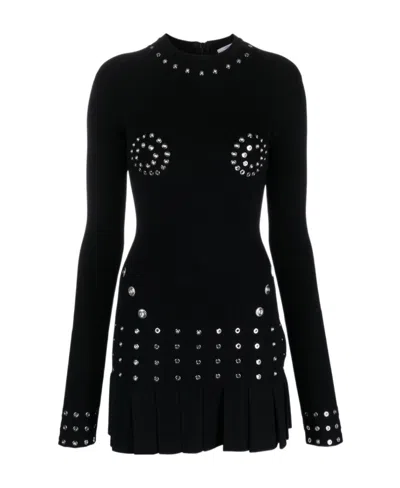OFF-WHITE OFF-WHITE EMBELLISHED CREWNECK LONG-SLEEVED DRESS