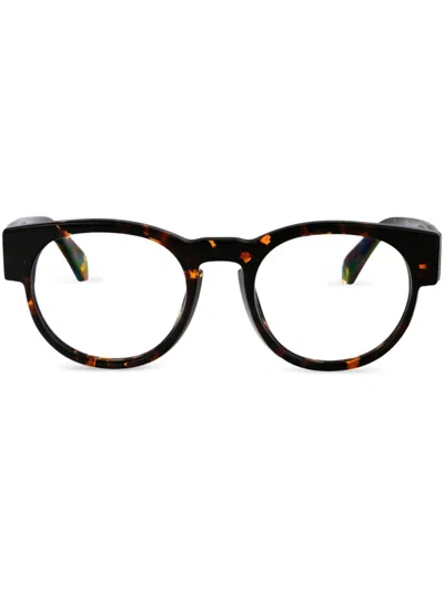 Off-white Eyewear Logo-plaque Round-frame Glasses In Black