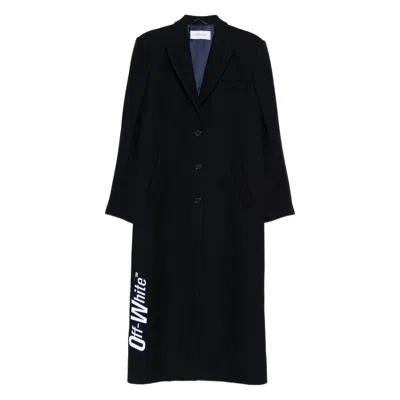 Off-white Long Tailored Wool Coat In Black