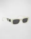 Off-white Fillmore Acetate & Metal Rectangle Sunglasses In White Dark Grey
