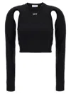 Off-white Fitted Crop Top With Unique Cut-out Details In Black