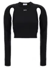Off-white Fitted Crop Top With Unique Cut-out Details In Black