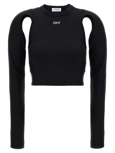 OFF-WHITE FITTED CROP TOP WITH UNIQUE CUT-OUT DETAILS