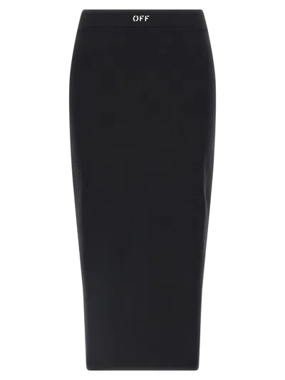 OFF-WHITE FITTED MIDI SKIRT IN STRETCH TECHNICAL FABRIC WITH FRONT LOGO DETAIL