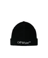 Off-white Flanged Knitted Hat In Black