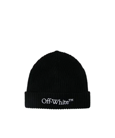 Off-white Flanged Knitted Hat In Black