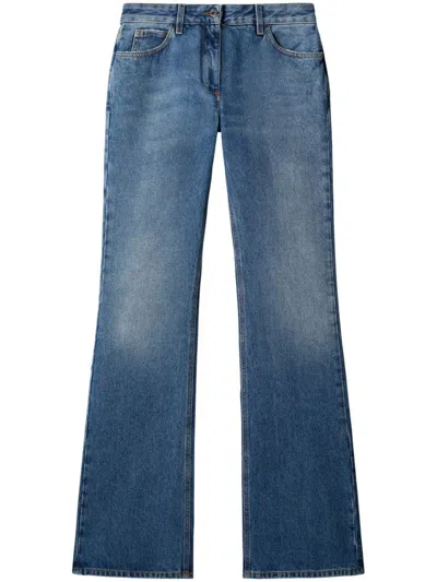 Off-white Flared Cotton Jeans With Mid-rise Waist In Blue