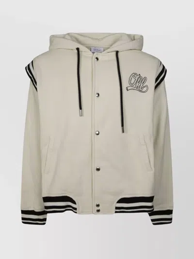 OFF-WHITE FLEECE VARSITY HOODIE RIBBED FINISH