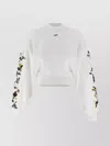 Off-white Arrow Flower Cropped Crew Neck Logo Sweatshirt In White
