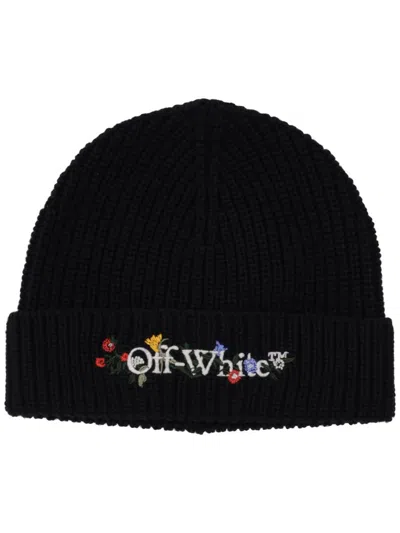 OFF-WHITE OFF-WHITE FLORAL BOOKISH CLASSIC BEANIE BLACK - MU