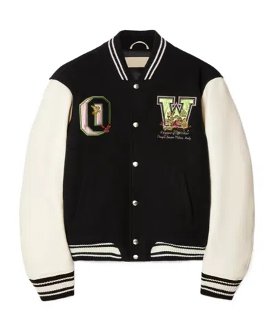 OFF-WHITE FLORAL-EMBROIDERED BOMBER JACKET