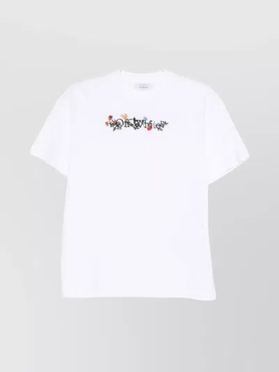 Off-white White T-shirt With Embroidered Floral Logo