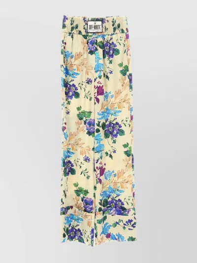 Off-white Floral Fringed Wide Leg Trousers In Multi