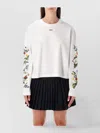 Off-white Arrow Flower Cropped Crew Neck Logo Sweatshirt In White