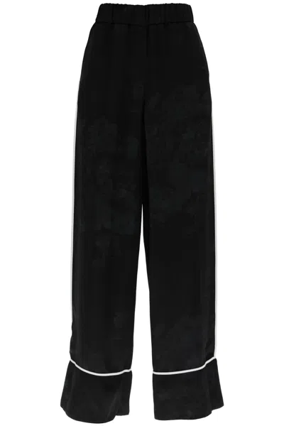 Off-white Floral Jacquard Pajama Pants For Women In Black
