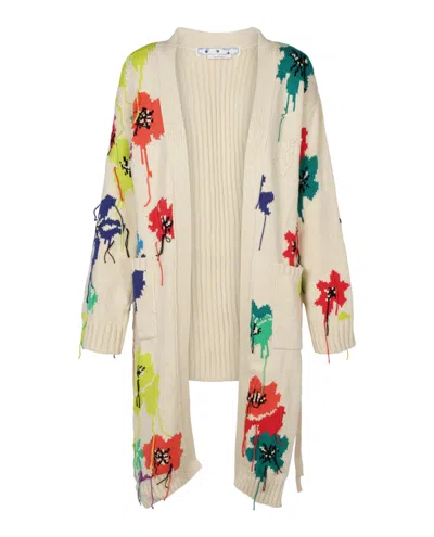 Off-white Floral Knitted Cardigan In Multi