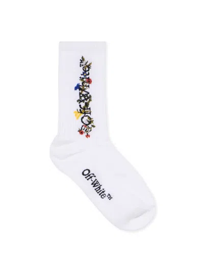 Off-white Floral Pattern Mid Socks In White