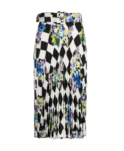 Off-white Floral-print Checked Skirt In Multicolor