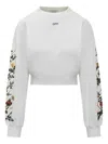 Off-white Arrow Flower Cropped Crew Neck Logo Sweatshirt In White