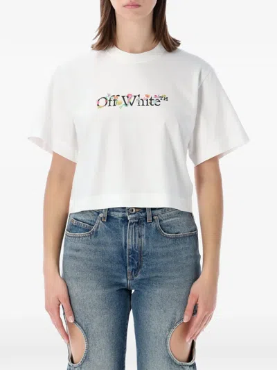 Off-white Floral-print Crop T-shirt In White