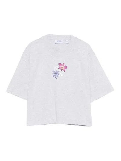 Off-white T-shirt Con Stampa Floreale In Cotone Grigio Off White In Gray