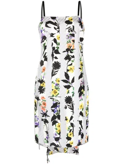Off-white Floral-print Tie Detail Dress In Grey
