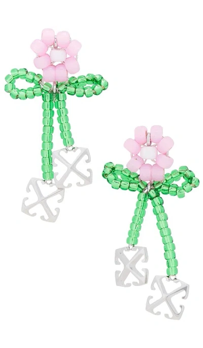 Off-white Flower Beads Earrings In Pink & Silver