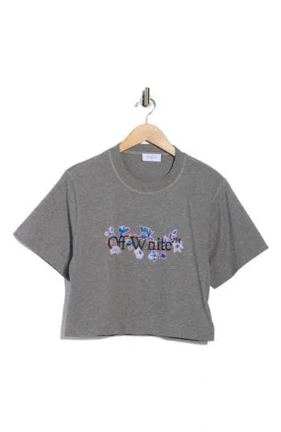 Off-white Flower Bookish Crop T-shirt In Gray