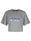 Off-white Logo-print Cropped T-shirt In Grey