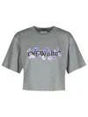 Off-white Logo-print Cropped T-shirt In Grey